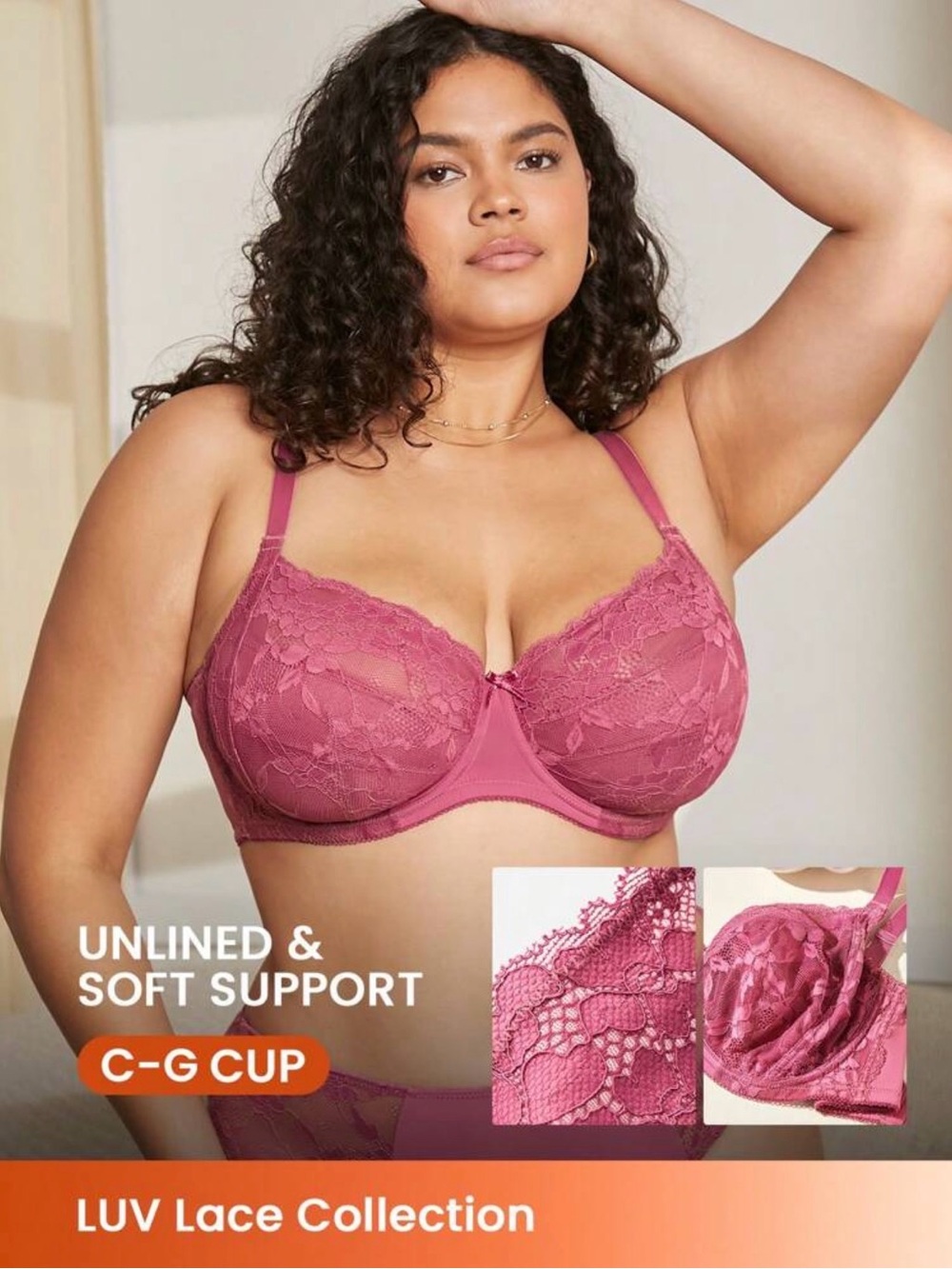 Luvlette Lace Unlined Underwire Bra in Dusty Rose